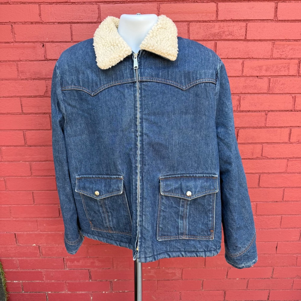 Vtg Stunts‎ Authentic Western Wear Denim Sherpa Lined Jacket XXL Marlboro FLAW